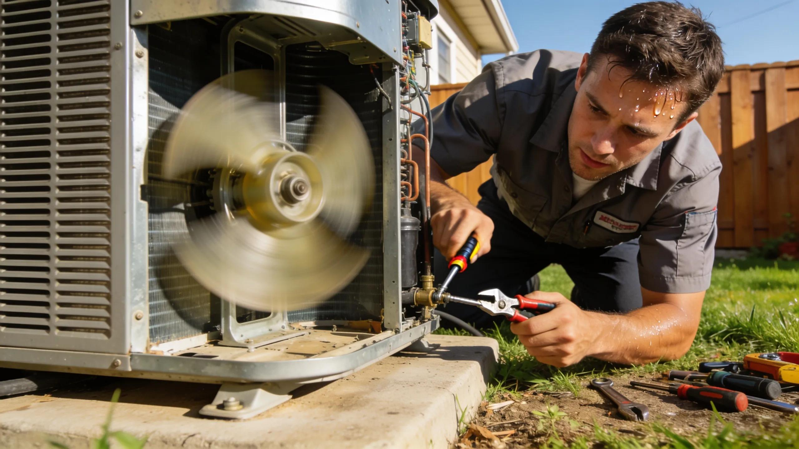 HVAC technician in action during an emergency repair situation